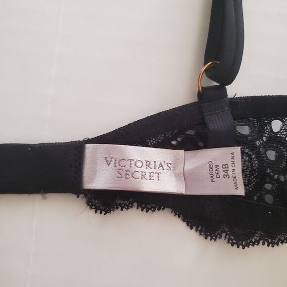 Victoria’s Secret Bra 34B Black Very Sexy Lace Padded Demi Push-up Underwire - Picture 5 of 10